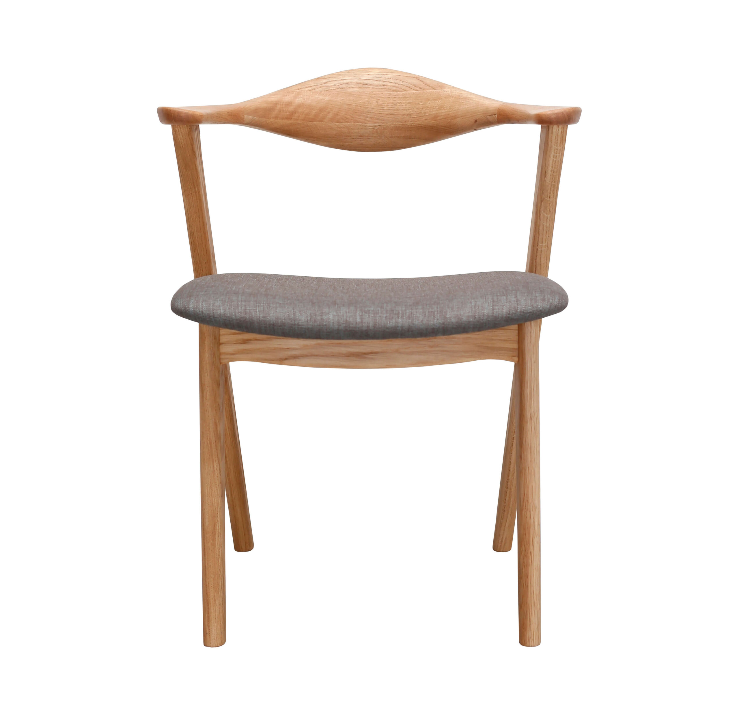 Designer spisebordsstol, m. armlæn - grå/brun polyester og massivt egetræ