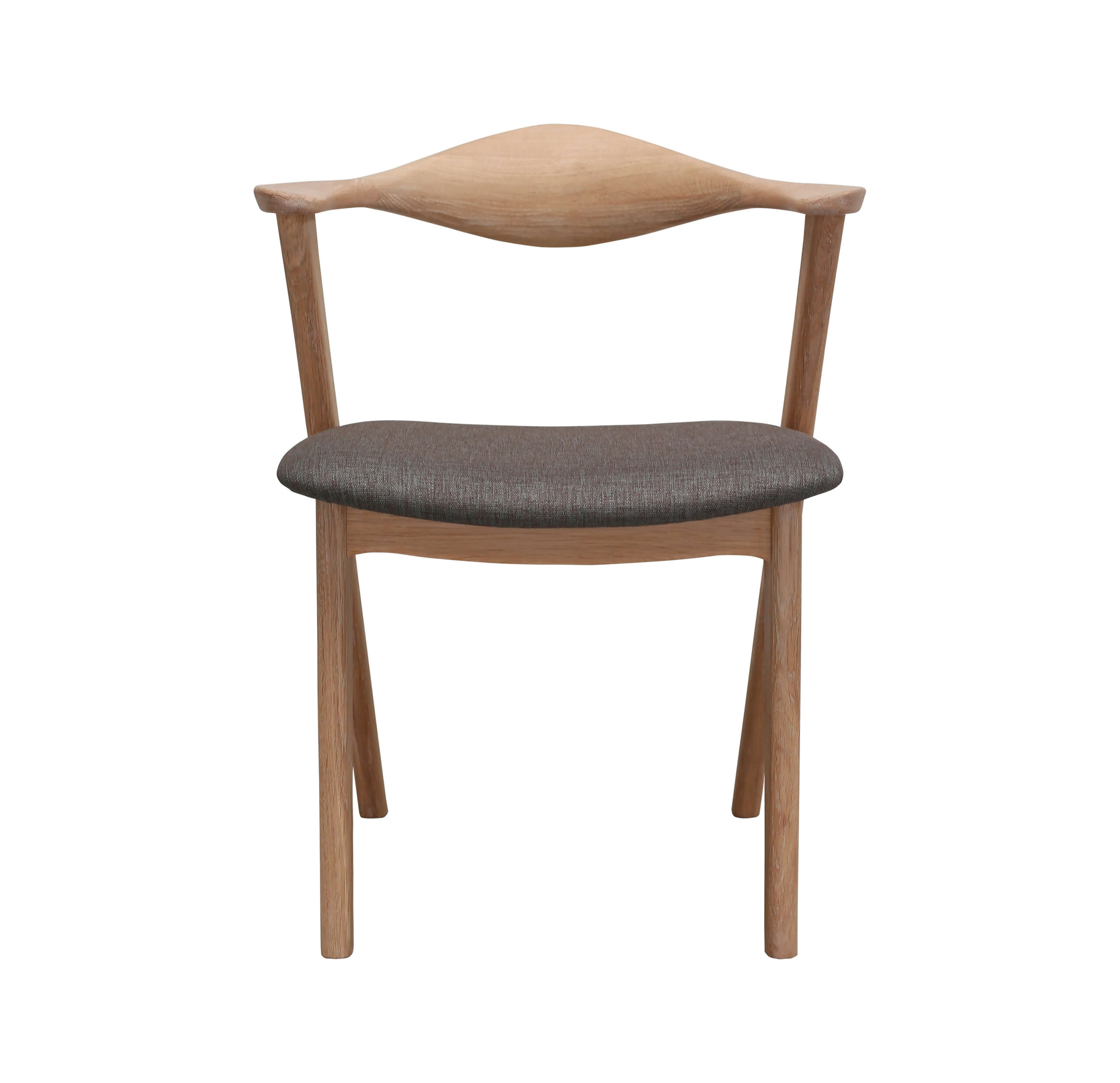 Designer spisebordsstol, m. armlæn - grå/brun polyester og massivt egetræ