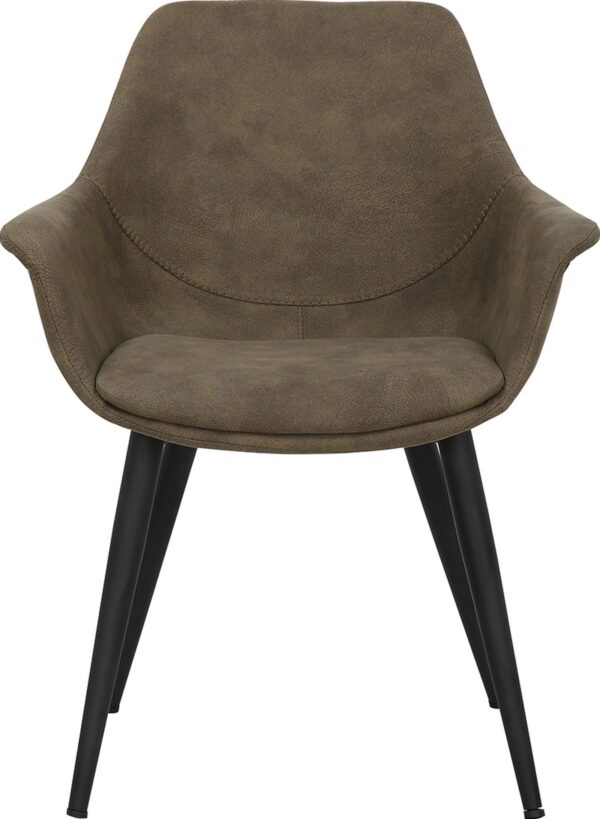 Signe, Spisebordsstol med armlæn, Ruskind by House of Sander (H: 82 cm. B: 68 cm. L: 62 cm., Oliven)