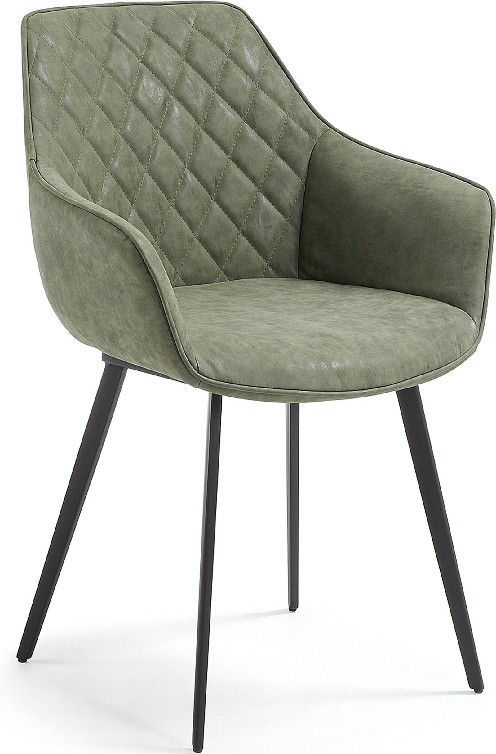 Amira, Spisebordsstol, moderne, nordisk, læder by LaForma (H: 87 cm. B: 60 cm. L: 60 cm., Grøn/Sort)