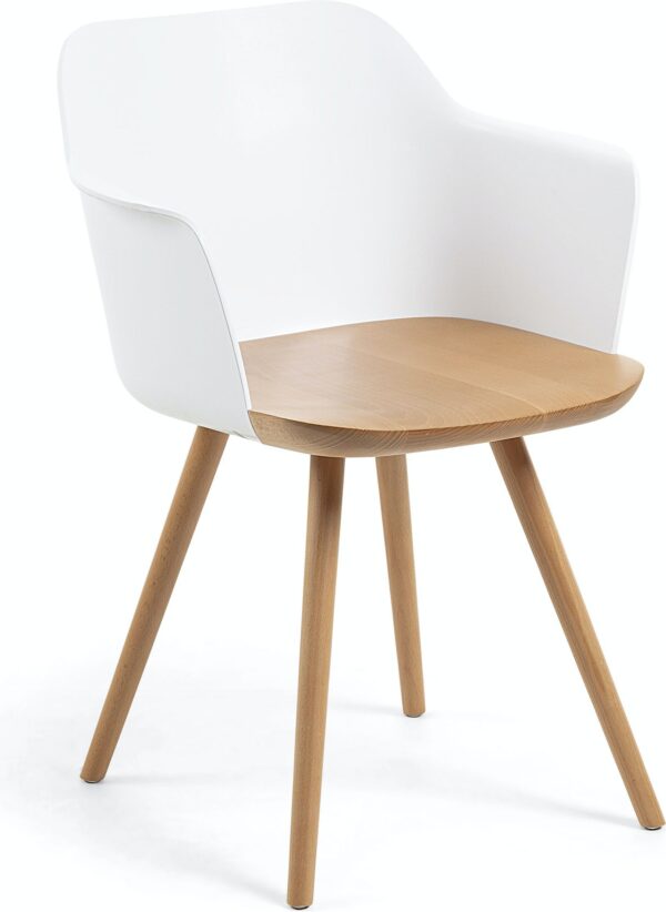 Bjorg, Spisebordsstol, nordisk, moderne, solidt træ by LaForma (H: 76 cm. B: 56 cm. L: 56 cm., Hvid/Natur)