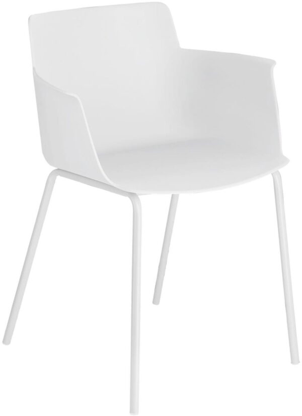 Hannia, Spisebordsstol med armlæn, nordisk, moderne, plast by LaForma (H: 77 cm. x B: 59 cm. x L: 53 cm., Hvid)