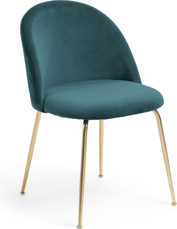 Ivonne, Spisebordsstol, vintage, nordisk, polstret by LaForma (H: 79 cm. B: 49 cm. L: 52 cm., Turkis/Guld)
