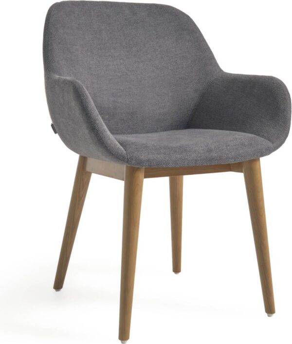 Konna, Spisebordsstol med armlæn, nordisk, moderne, stof by LaForma (H: 83 cm. B: 59 cm. L: 55 cm., Grå)