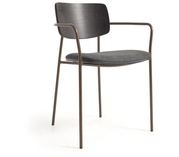 Maureen, Spisebordsstol med armlæn by LaForma (H: 76 cm. B: 52.5 cm. L: 54.5 cm., Grå/Messing)