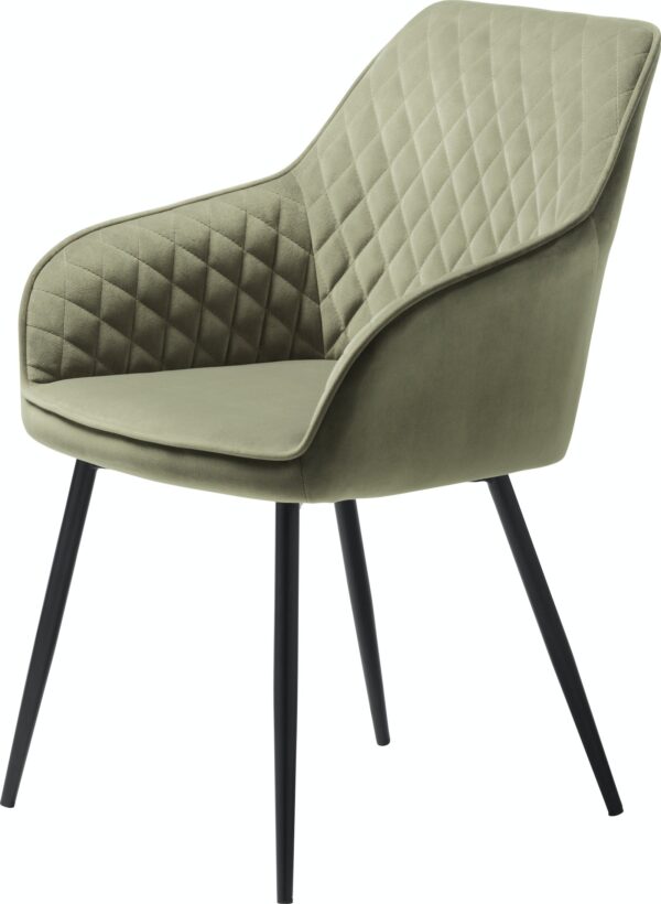 Milton, Spisebordsstol med armlæn, Olivengrøn, Fløjl by Unique Furniture (H: 84 cm. x B: 58 cm. x D: 59 cm., Olivengrøn)