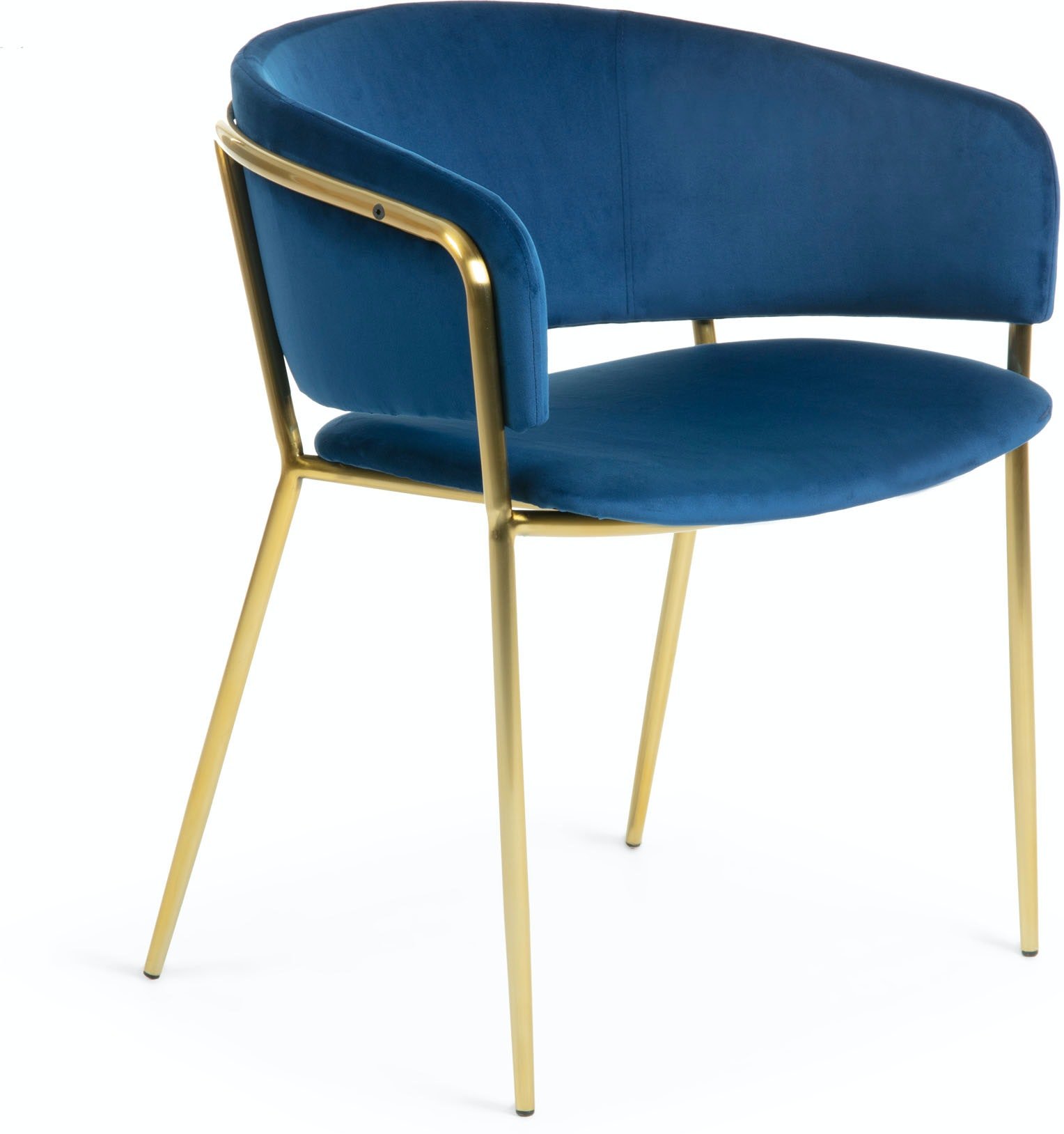 Runnie, Spisebordsstol med armlæn, Velvet by LaForma (H: 73 cm. B: 58 cm. L: 58 cm., Blå/Guld)