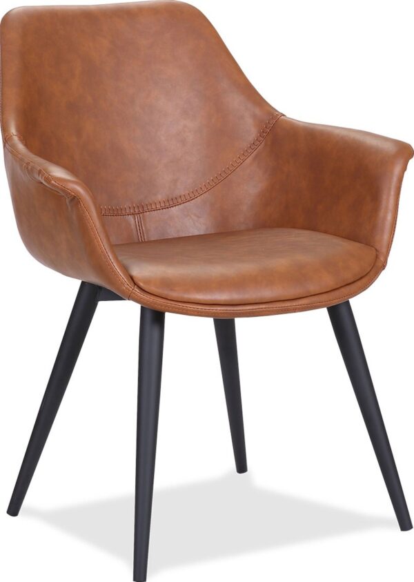 Signe, Spisebordsstol med armlæn, Kunstlæder by House of Sander (H: 82 cm. B: 68 cm. L: 62 cm., Cognac)