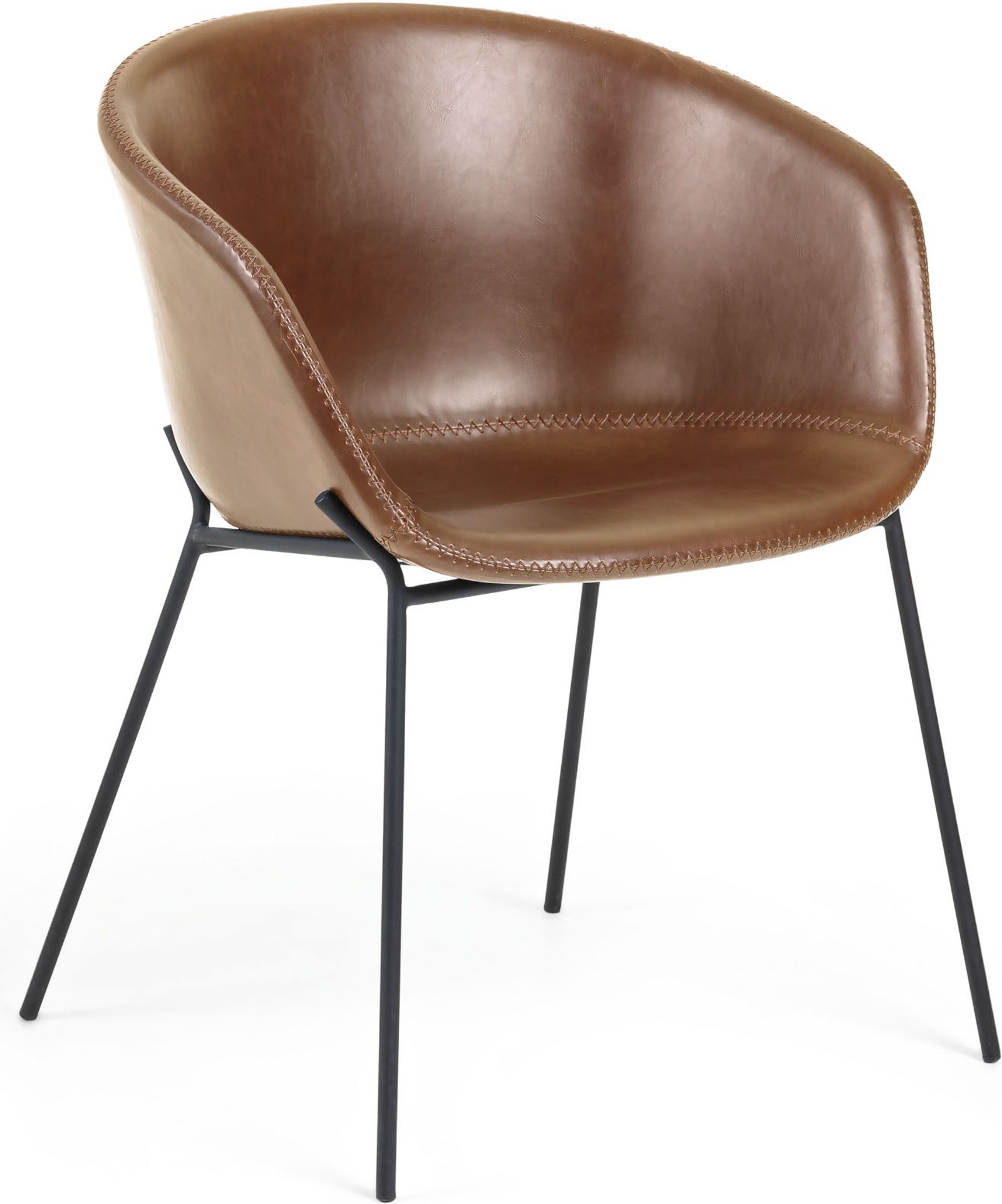 Yvette, Spisebordsstol, moderne, nordisk, læder by LaForma (H: 76 cm. B: 60 cm. L: 54 cm., Brun/Sort)