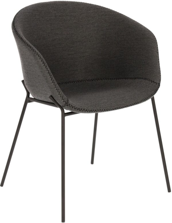 Yvette, Spisebordsstole, moderne, nordisk, industrielt, stof by Laforma (H: 76 cm. x B: 60 cm. x L: 54 cm., Grå/Sort)