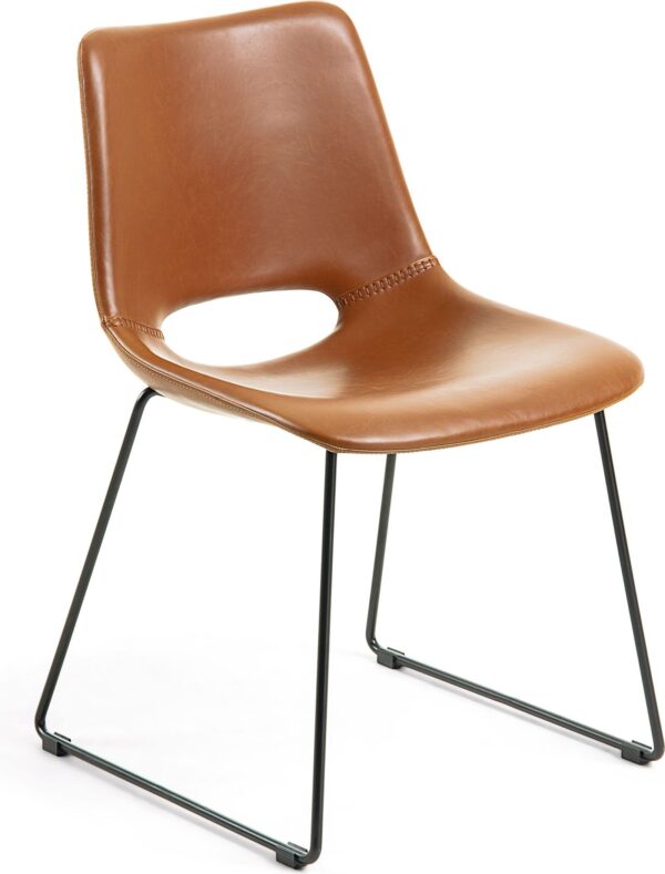 Zahara, Spisebordsstol, moderne, læder by LaForma (H: 78 cm. B: 49 cm. L: 55 cm., Brun/Sort)