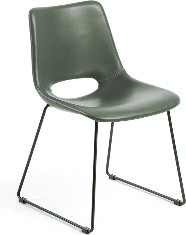 Zahara, Spisebordsstol, moderne, læder by LaForma (H: 78 cm. B: 49 cm. L: 55 cm., Grøn/Sort)