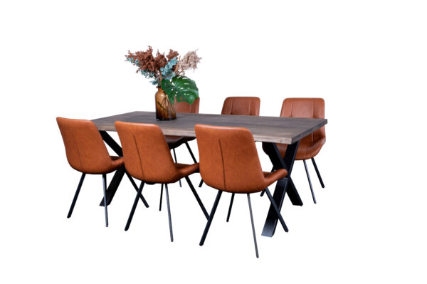 Visborg Smoked Spisebordssæt M. 6 Stk Warren Spisebordsstole, Cognac Pu
