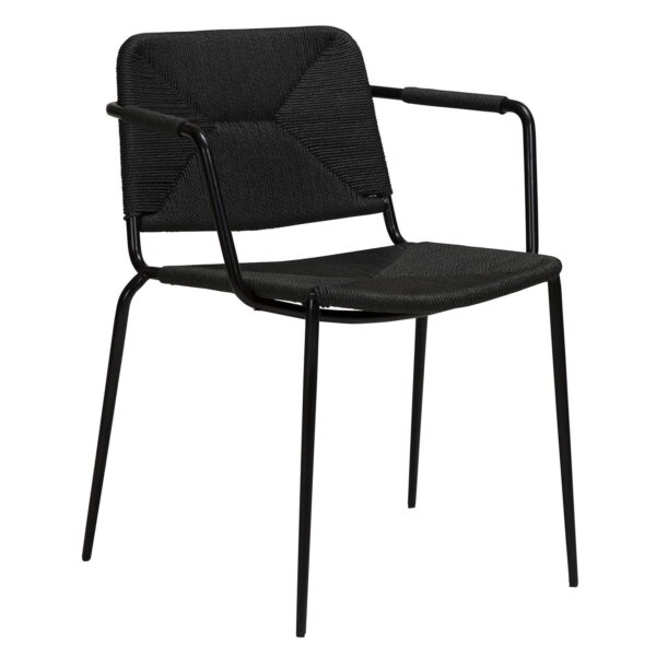 DAN-FORM Stiletto spisebordsstol, m. armlæn - sort papir snor og sort stål - OUTLET