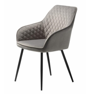Tranquil spisebordsstol, m. armlæn - grå polyester fløjl og sort metal