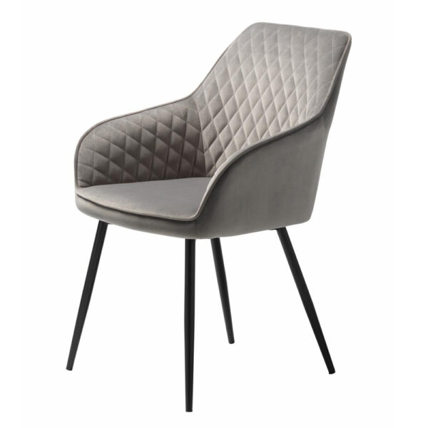 Tranquil spisebordsstol, m. armlæn - grå polyester fløjl og sort metal