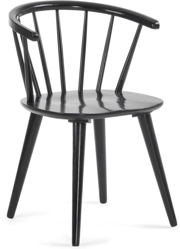 Spisebordsstol Kave Home Trise i massiv sort gummitræ H77xB53xL54 cm klassisk design