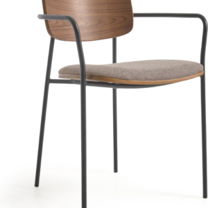 Spisebordsstol med armlæn Maureen fra Kave Home - sort metalramme & brun polstring