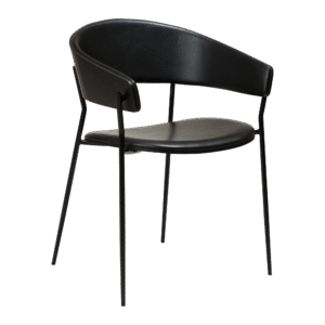 DAN-FORM CRIB spisebordsstol, m. armlæn - Vintage sort kunstlæder, sortbejdset ask og sort metal