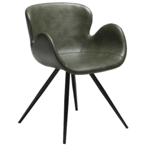 DAN-FORM GAIA spisebordsstol, m. armlæn - Vintage grøn kunstlæder og sort metal
