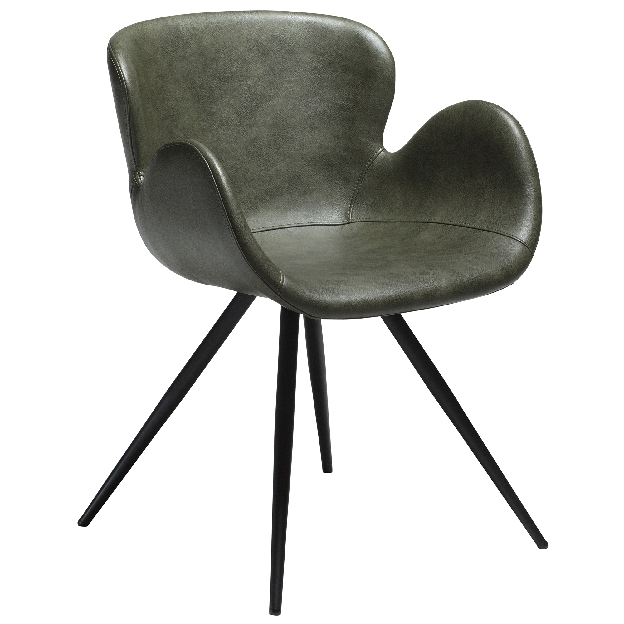 DAN-FORM GAIA spisebordsstol, m. armlæn - Vintage grøn kunstlæder og sort metal