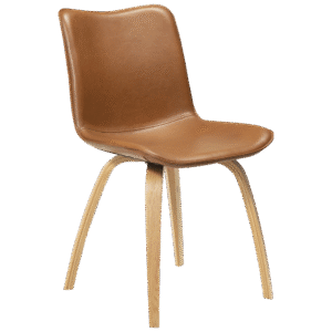 DAN-FORM GLEE spisebordsstol - Vintage lysebrun kunstlæder og natur egetræ