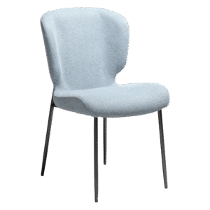 DAN-FORM GLORY spisebordsstol - Blå tåge bouclé stof og antik tin metal