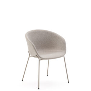 KAVE HOME Yvette spisebordsstol, m. armlæn - beige chenille og beige stål