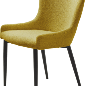 Spisebordsstol Nordique Design Ontario sennepsgul bouclé med armlæn, sort metalben