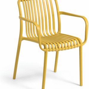 Udendørs spisebordsstol Kave Home Isabellini sennep UV-resistent polypropylen ergonomisk stabelbar havestol