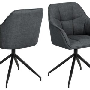 ACT NORDIC Brenda spisebordsstol, m. armlæn og drejefunktion - mørkegrå stof og sort metal