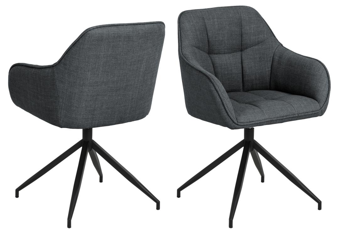 ACT NORDIC Brenda spisebordsstol, m. armlæn og drejefunktion - mørkegrå stof og sort metal