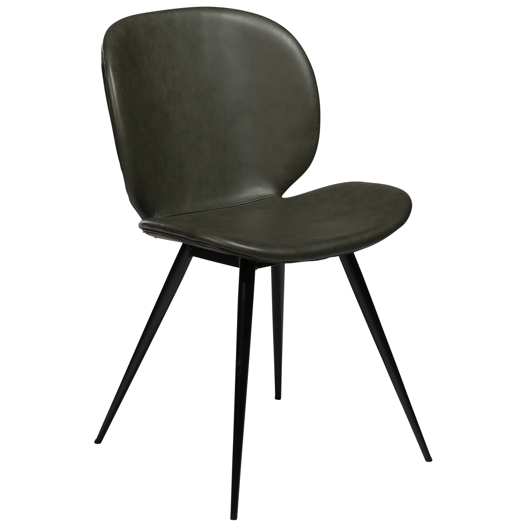 DAN-FORM CLOUD spisebordsstol, runde ben - vintage grøn kunstlæder og sort metal