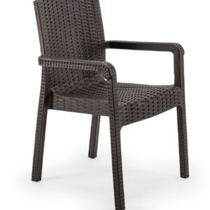 NORDVÄRK Rattan Royale spisebordsstol, m. armlæn - mørkebrun polypropylen