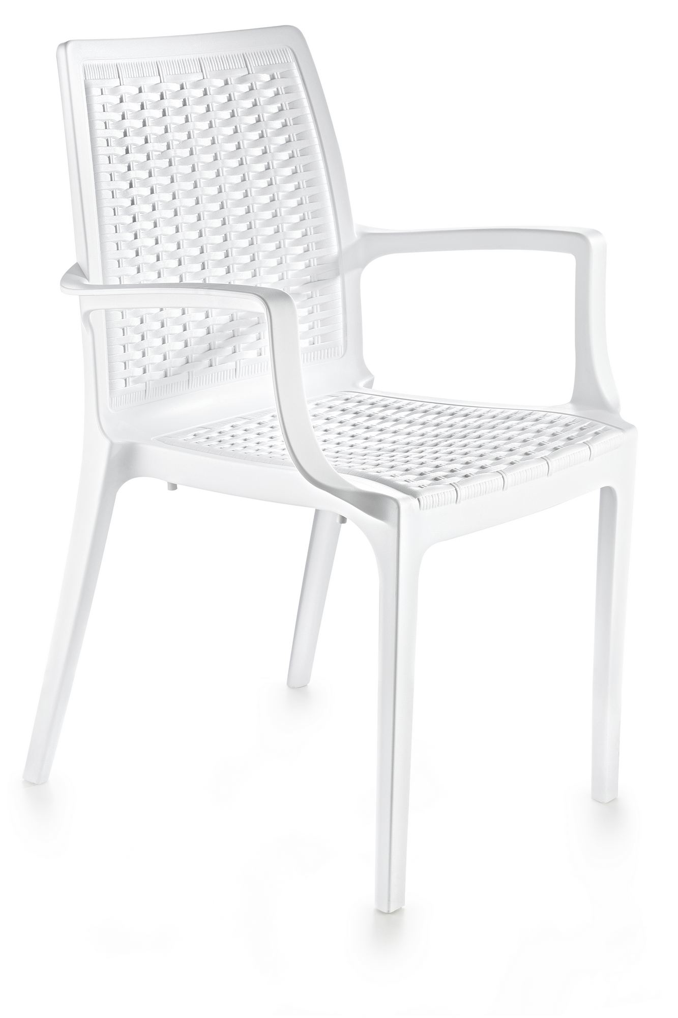 NORDVÄRK Rattan spisebordsstol, m. armlæn - hvid v2 polypropylen