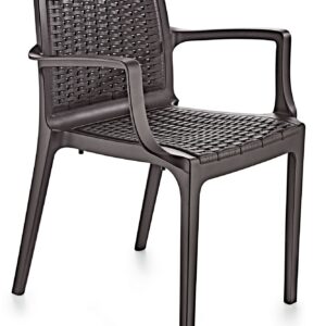 NORDVÄRK Rattan spisebordsstol, m. armlæn - mørkebrun v2 polypropylen