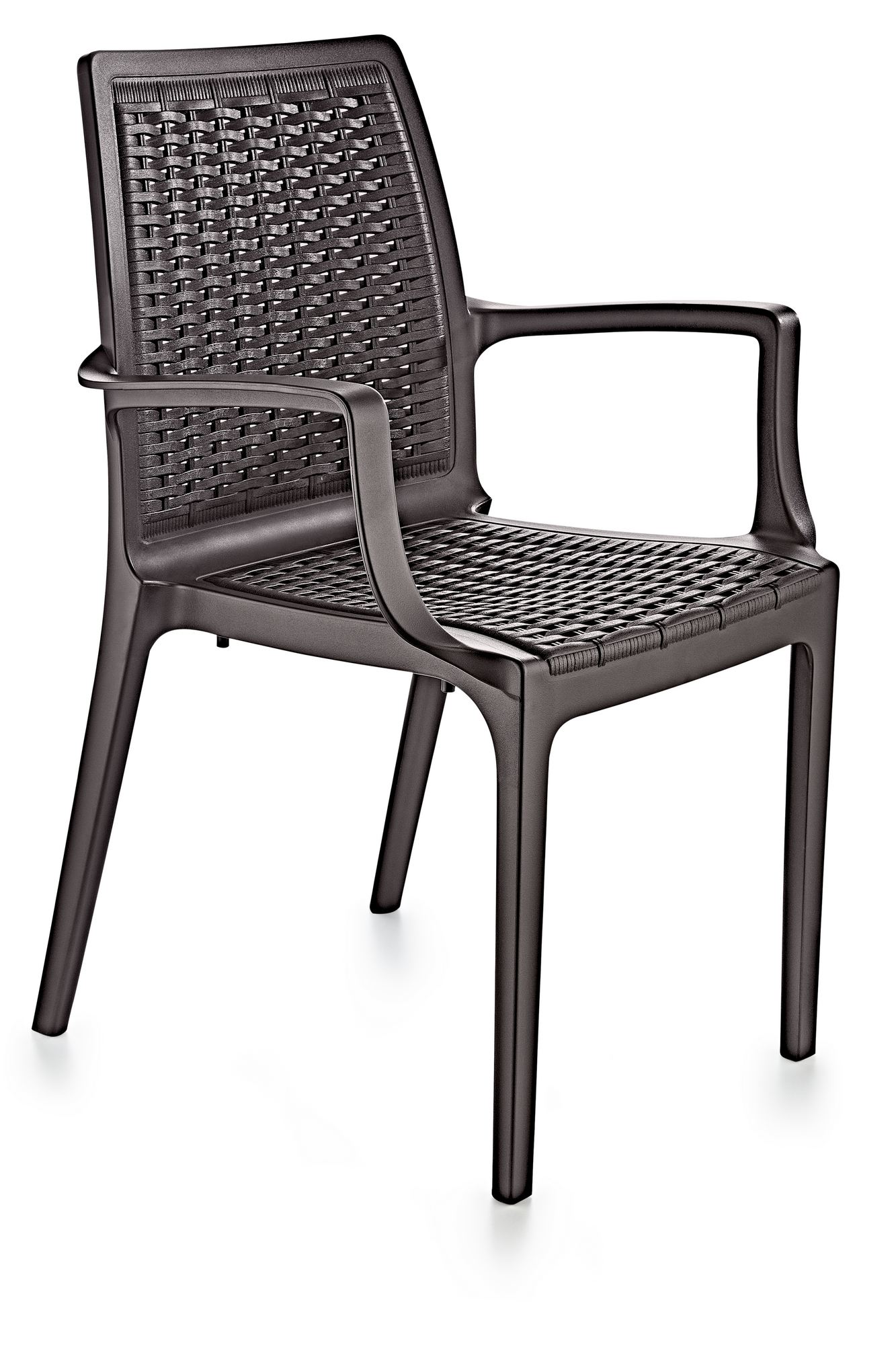 NORDVÄRK Rattan spisebordsstol, m. armlæn - mørkebrun v2 polypropylen