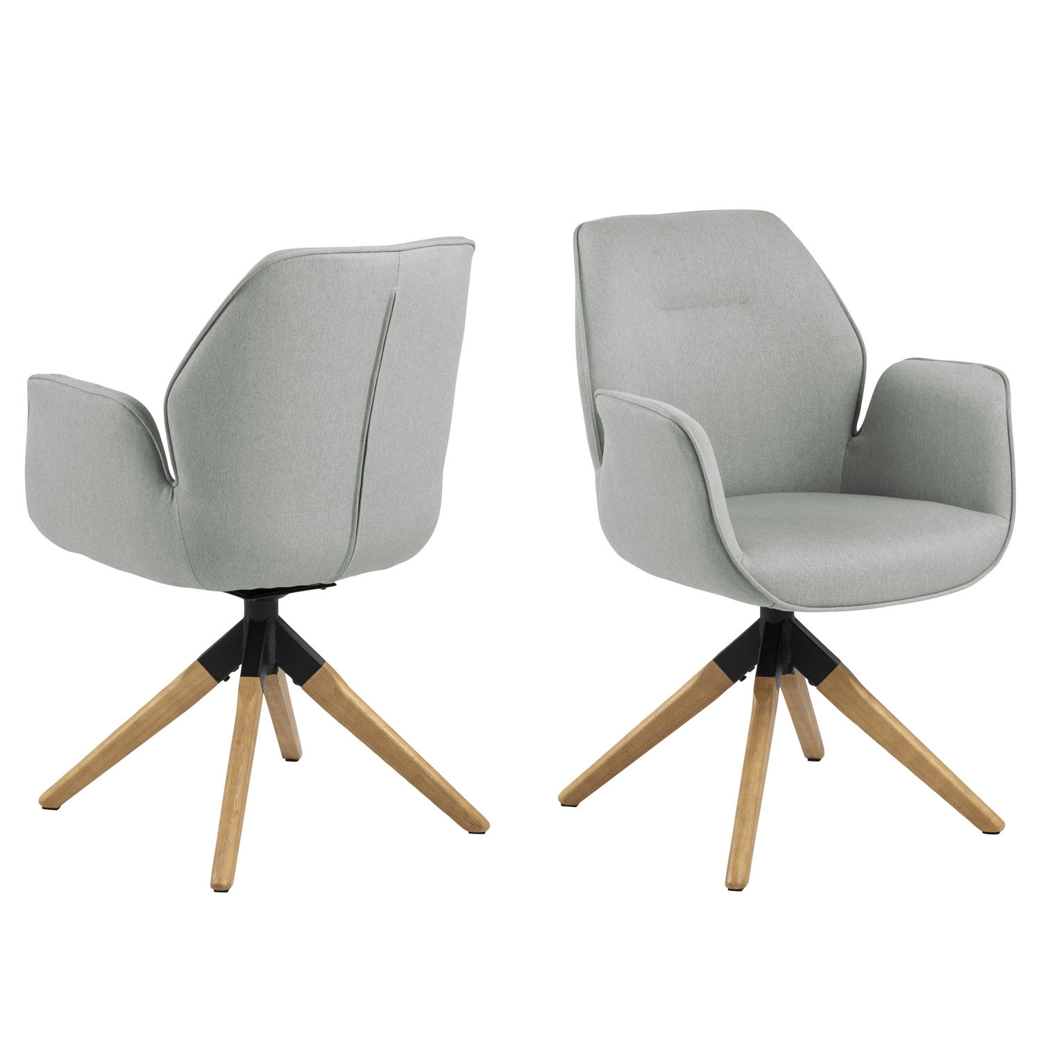 ACT NORDIC Aura spisebordsstol, m. armlæn og drejefunktion - lysegrå polyester og natur gummitræ