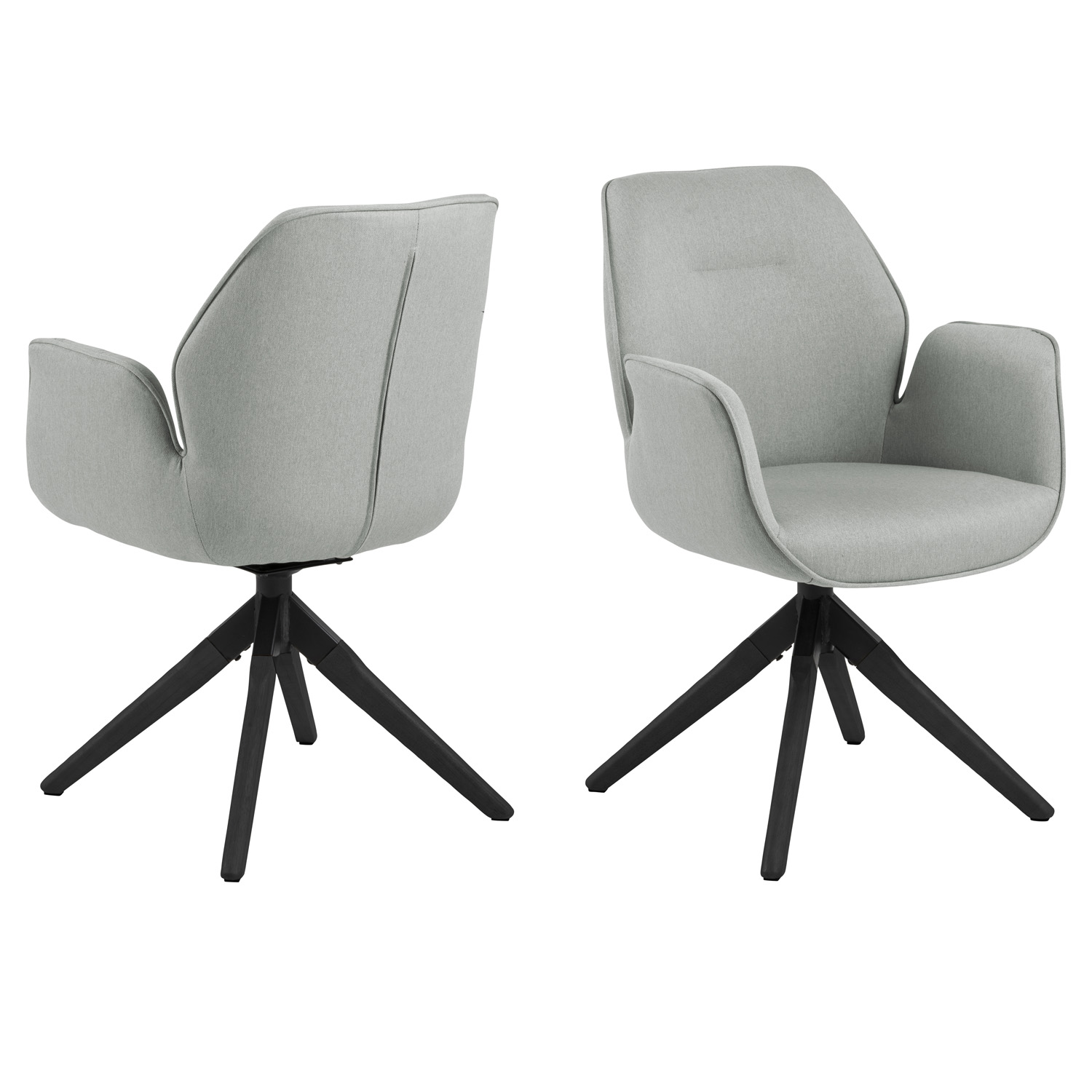 ACT NORDIC Aura spisebordsstol, m. armlæn og drejefunktion - lysegrå polyester og sort gummitræ