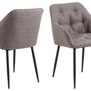 ACT NORDIC Brooke spisebordsstol, m. armlæn og syninger - gråbrun stof og sort stål