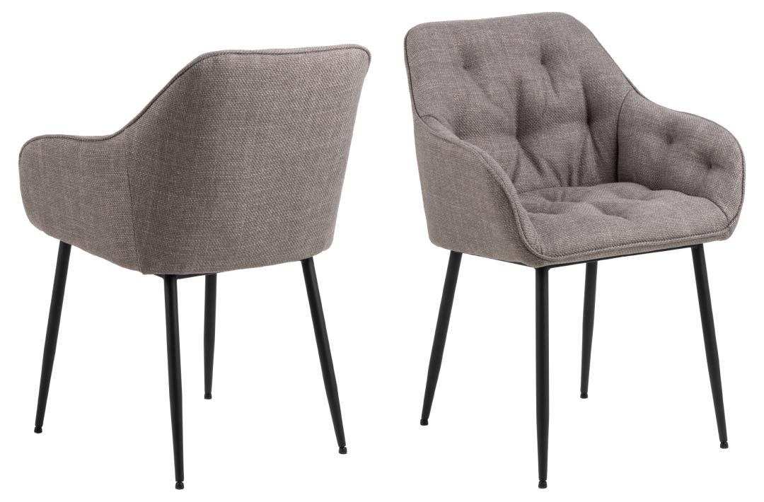 ACT NORDIC Brooke spisebordsstol, m. armlæn og syninger - gråbrun stof og sort stål