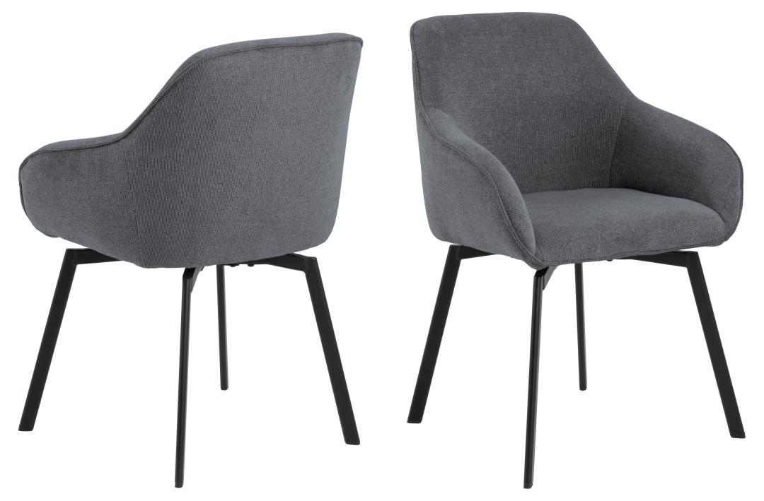 ACT NORDIC Clara spisebordsstol, m. armlæn og retur drej - antracitgrå stof og sort stål