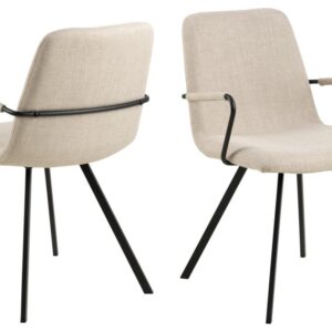 ACT NORDIC Selina spisebordsstol, m. armlæn - beige stof og matsort stål