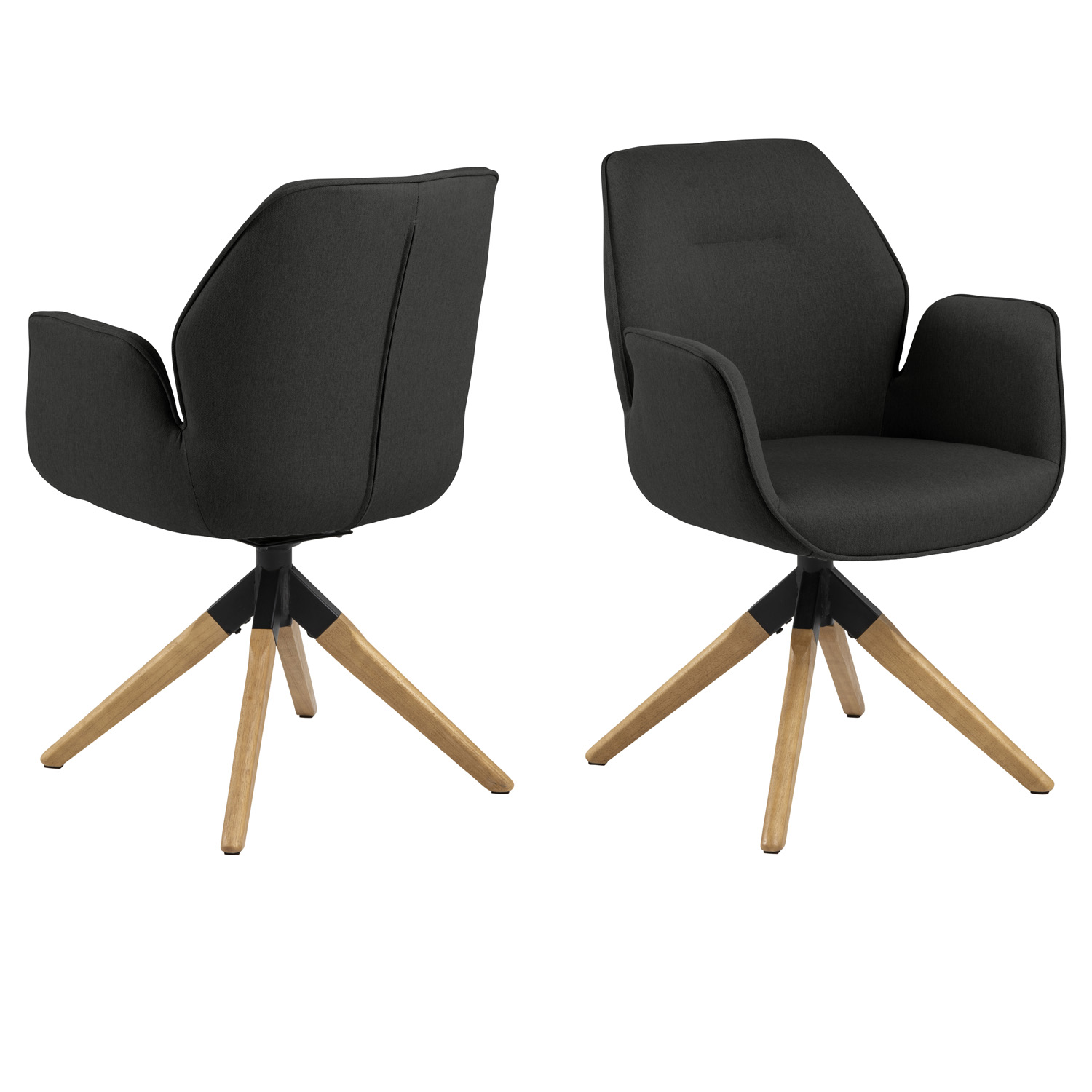 ACT NORDIC Aura spisebordsstol, m. armlæn og drejefunktion - mørkegrå polyester og natur gummitræ