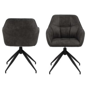 ACT NORDIC Brenda spisebordsstol, m. armlæn og drejefunktion - antracitgrå polyester og sort metal