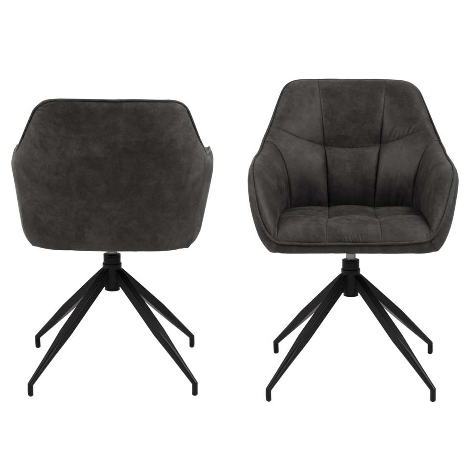 ACT NORDIC Brenda spisebordsstol, m. armlæn og drejefunktion - antracitgrå polyester og sort metal