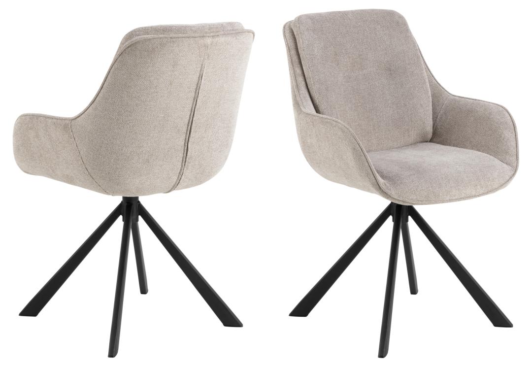 ACT NORDIC Carrie spisebordsstol, m. armlæn og drejefunktion - sand stof og sort stål