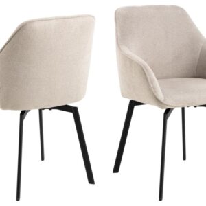 ACT NORDIC Clara spisebordsstol, m. armlæn og retur drej - beige stof og sort stål