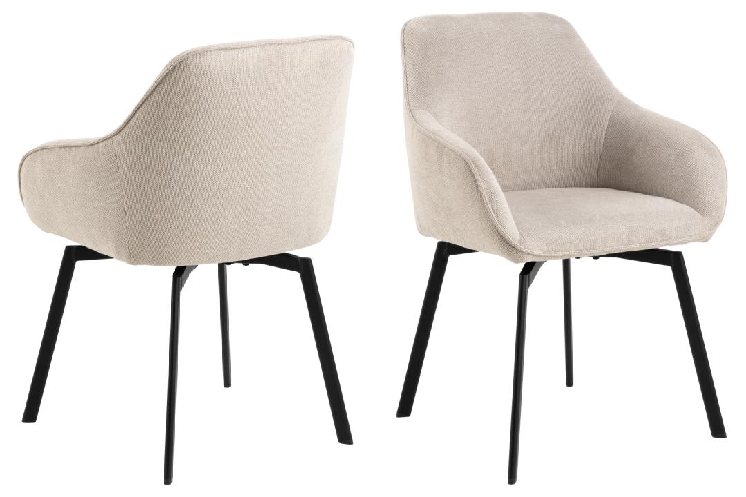 ACT NORDIC Clara spisebordsstol, m. armlæn og retur drej - beige stof og sort stål