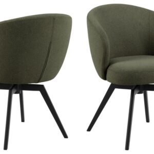 ACT NORDIC Darlene spisebordsstol, m. armlæn, drejefunktion, retur drej - grøn stof og sort stål